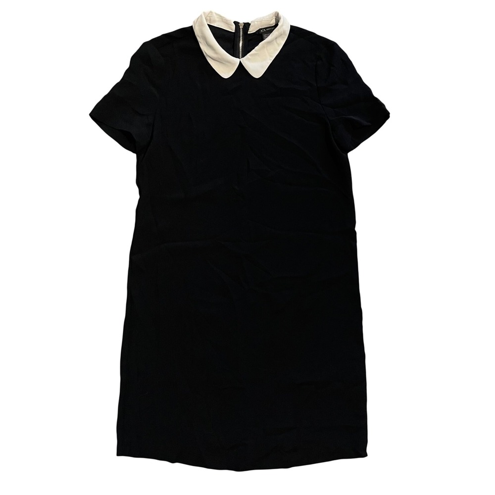 Armani Exchange Womens Black Shift Dress White Peter Pan Collar‎ Size 2